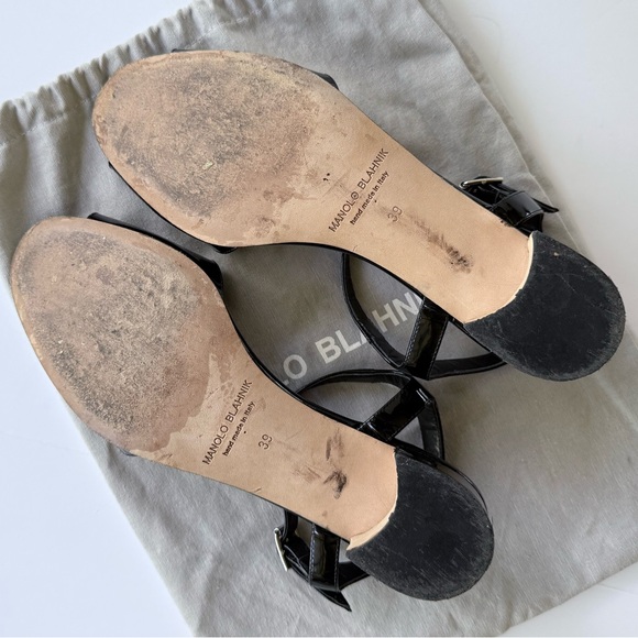 Manolo Blahnik Affian Sandal in Black Patent Leather 39 / 8 - Picture 15 of 16